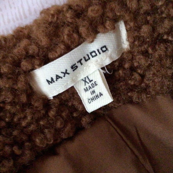 Max Studio Teddy Coat Collarless, Rich Caramel, XL - Picture 7 of 7